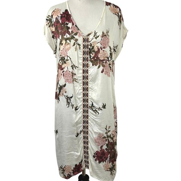 Johnny Was Women Short Sleeve Georgia Blooms Mini Dress Tunic Floral Cream Small - Picture 2 of 10